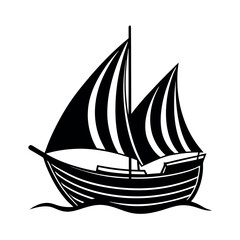 Minimalist Scow Boat Black Vector Silhouette
