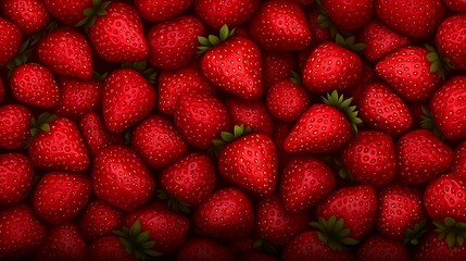 Ripe strawberries in a pile; background is all similar berries. May be used to showcase produce