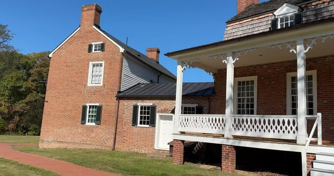 Panning shot of the Thomas Stone House - National Historic Site in Maryland