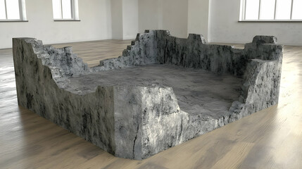 Gray Stone Ruins in a Modern Room