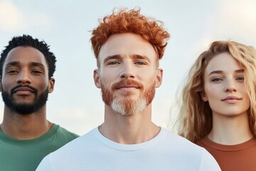 diverse group of people of different races and ages standing together for cybercore aesthetic portrait