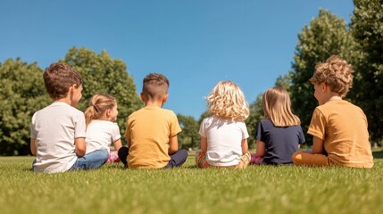 diverse group of children sitting in circle in grassy park their faces lit with enthusiasm and curiosity as they engage