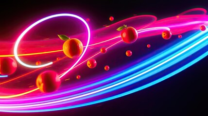 Neon Lights Apples Abstract Vibrant Fruit Background