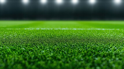 Naklejka premium Night Football Field: Green Grass Under Stadium Lights