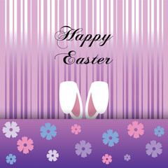Happy Easter, the design is decorated with Bunny ears and flowers. The design for Easter card, banner and social media post.