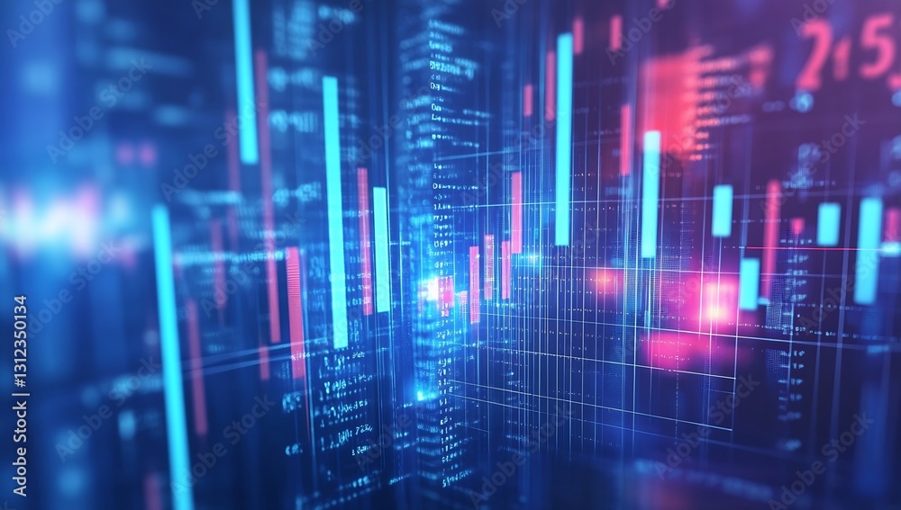 Aufkleber Advanced financial interface showcasing dynamic graphs and illuminated data displays for insights : Generative AI