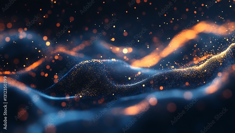 Aufkleber Mesmerizing close-up of an abstract textured surface with orange and blue shimmering particles : Generative AI