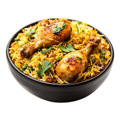 Fototapeta premium Delicious Chicken Biryani isolated on transparent background, PNG file, fried chicken wings