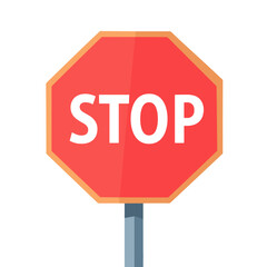 Red stop sign vector icon, octagon shape, traffic warning symbol