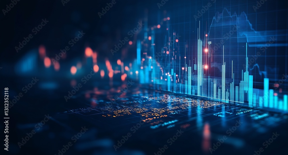 Aufkleber impressive digital chart displaying stock trends with bright blue and red highlights for emphasis : 