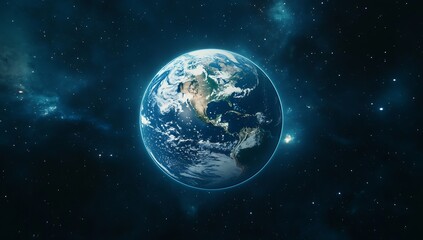 Fototapeta premium Vibrant depiction of Earth reflecting sunlight and surrounded by a starry deep space background : Generative AI