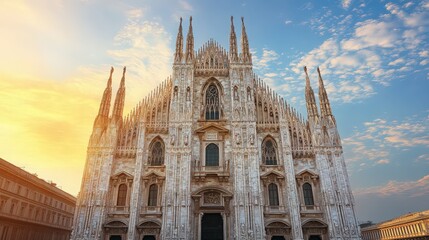 Fototapeta premium Milan Cathedral, an Italian architectural treasure at golden hour light