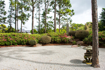 Exploring a Japanese rock garden at the  Morikami Museum and Japanese Gardens in Delray Beach, Florida.