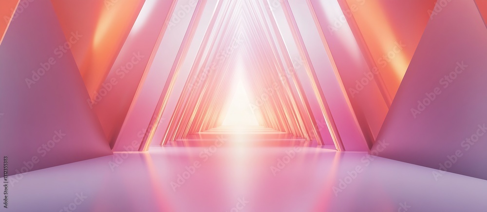 Poster Bright and Colorful Triangular Light Path Leading to a Glowing Center in a Modern Space : Generative AI