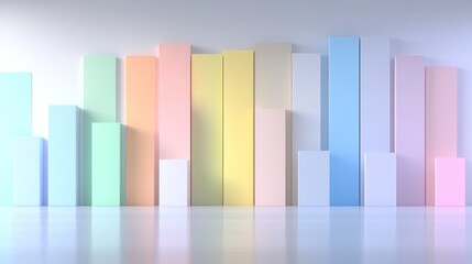 Fototapeta premium Pastel Cityscape: A Dreamlike 3D Render of Colorful Blocks Reflecting Serenity