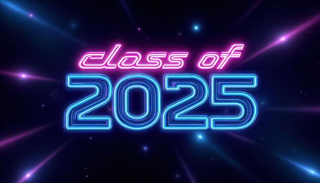 Class of 2025 neon design for graduation celebration posters and cards - Powered by Adobe