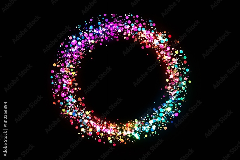 Fototapete colorful particles creating a magical fluid circle on a dark background : generative ai