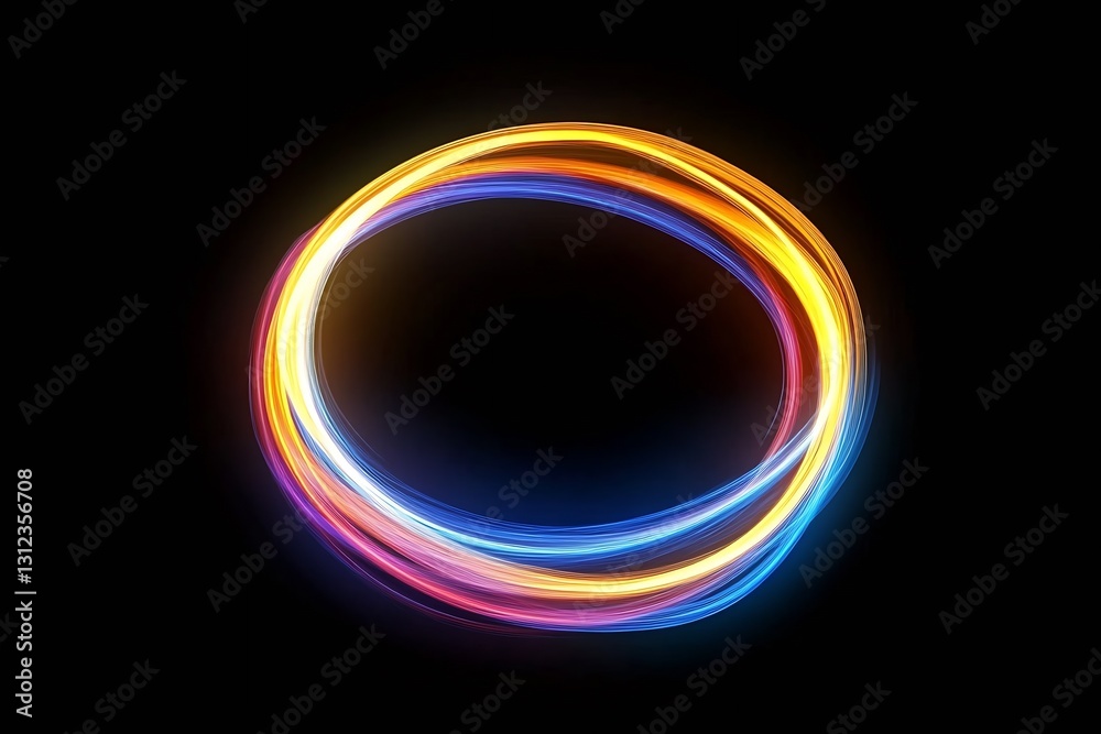 Poster Elegant circular light trails forming a smooth shape on a black canvas : Generative AI