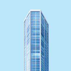 Obraz premium A flat 2D vector of a modern skyscraper with reflective glass facades.