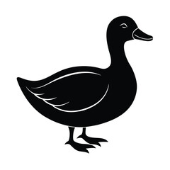 Duck Silhouette Vector Art Design, Black and White Duck Bird Vector Illustration