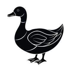 Duck Silhouette Vector Art Design, Black and White Duck Bird Vector Illustration