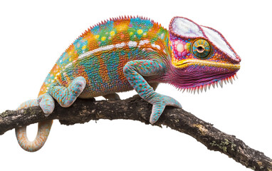 Obraz premium A Colorful Chameleon Blending Seamlessly into Its Natural Surroundings Isolated on transparent background PNG