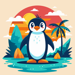 vector t-shirt design art Animated penguin summer