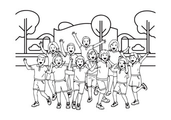 Happy Children Playing in the Park - Fun Outdoor Activity Vector Art Illustration