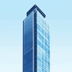 Fototapeta premium A flat 2D vector of a modern skyscraper with reflective glass facades.