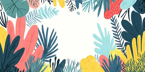 Vibrant tropical leaves frame a white background, ideal for various designs