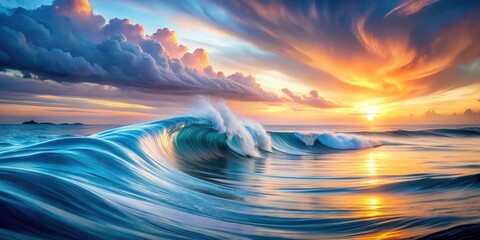 Obraz premium Surreal Blue Wave Gradient, Tranquil Pencil Sketch, Abstract Art, Peaceful Ocean, Muted Color Palette, Dreamlike Seascape