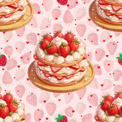 Cute Strawberry Cake, Seamless pattern repeat