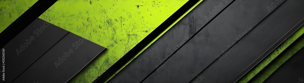 Fototapete Bold black and green layered background texture with geometric shapes for modern visuals : Generative AI