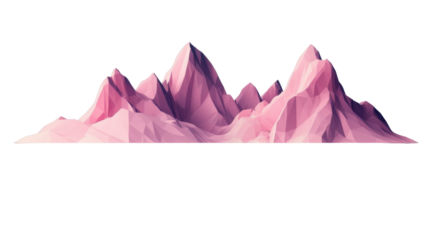 Pink low poly mountains rising on transparent background