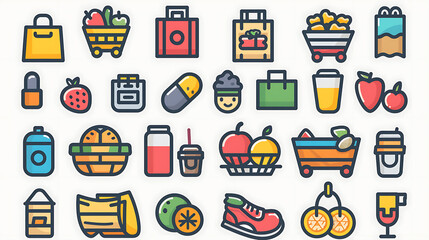 Food & Grocery Icon Set &ndash; Fresh, Fast, and Packaged Foods