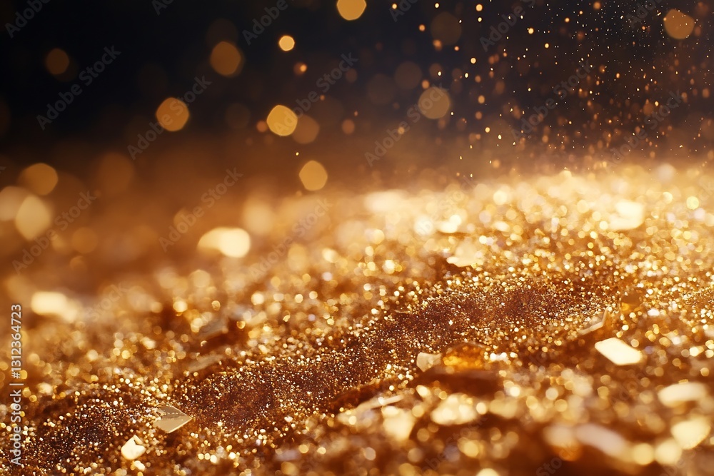 Aufkleber Glistening golden glitter on a surface reflecting light creating an enchanting visual experience : Generative AI