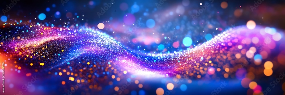 Poster colorful abstract wave of sparkling particles in vibrant blue and pink tones : generative ai