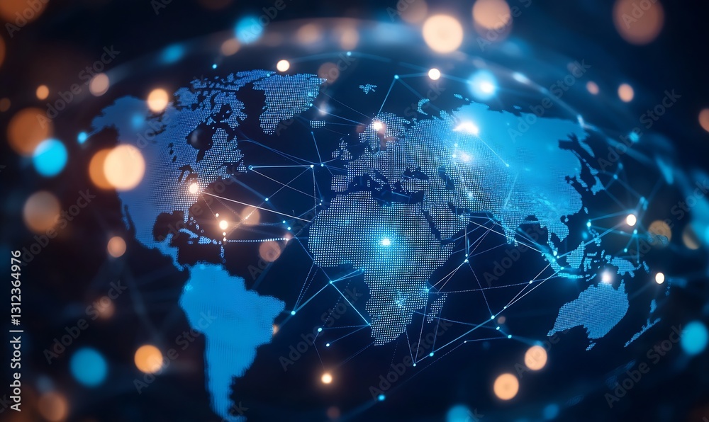 Fototapete Artistic visualization of a globe with intricate network connections in a glowing and bright presentation : Generative AI