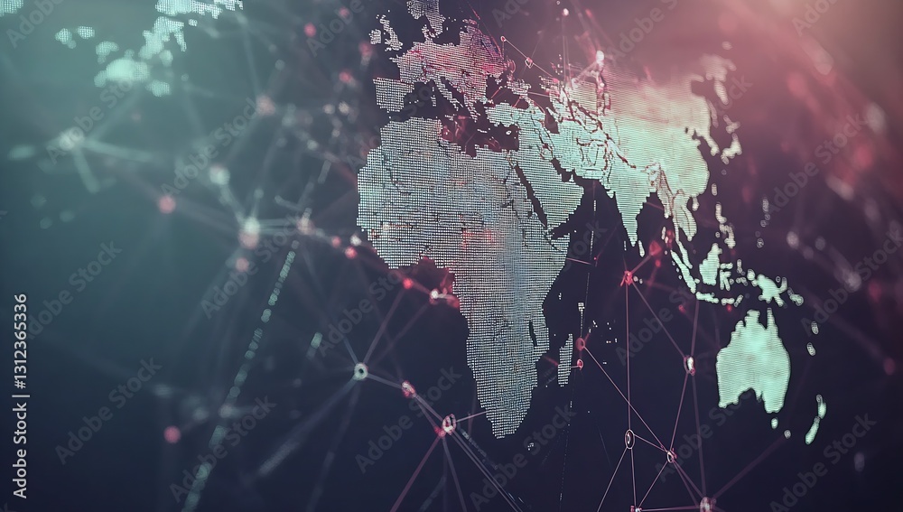 Poster Stylish map of the world integrated with a web of connections symbolizing digital networking and innovation : Generative AI