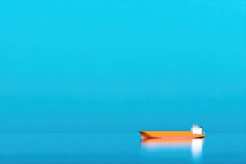 solitary cargo ship glides smoothly across vast expanse of tranquil ocean horizon stretching infinitely minimalist