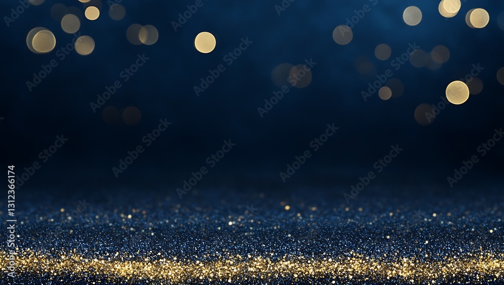 Leinwandbilder beautiful abstract background with shimmering golden bokeh lights blending with deep blue for a sere