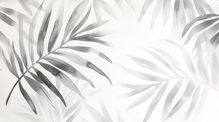 A minimalist yet expressive ink and watercolor artwork of tropical palm foliage, featuring gently overlapping leaves in natural tones