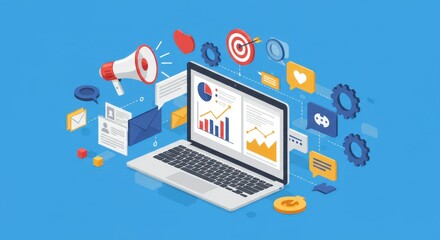 an illustration that highlights the tools and elements used in digital marketing.