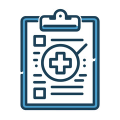 Obraz premium Medical report clipboard with cross symbol in flat design style, blue color, for health and diagnostics 