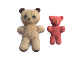 old teddy bears isolated on white background