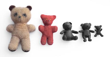 old teddy bears isolated on white background