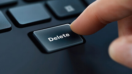 Finger Pressing Delete Key on Dark Keyboard Digital Removal Concept