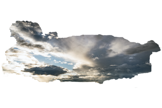 Storm cloud on white background, shape of lights and clouds for sky design.