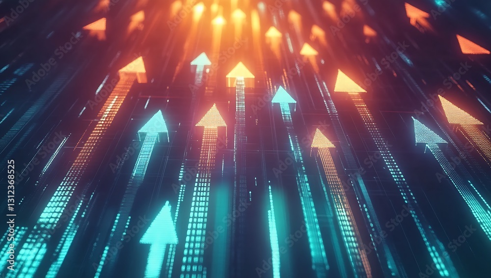 Aufkleber energetic arrows in orange and blue showcasing upward movement in a digital setting of innovation : 
