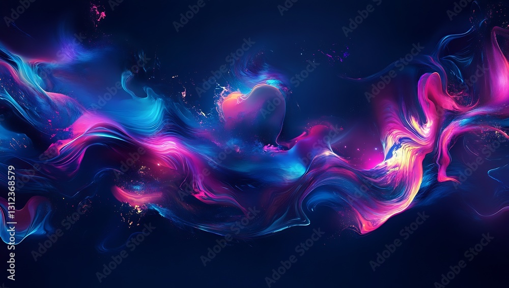 Poster Vibrant Abstract Wave Design with Colorful Swirls and Fluid Patterns Against a Dark Background : Generative AI